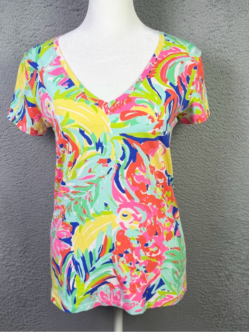Lilly Pulitzer Michele Top Womens Small Multicolor V Neck Short Sleeve Stretch